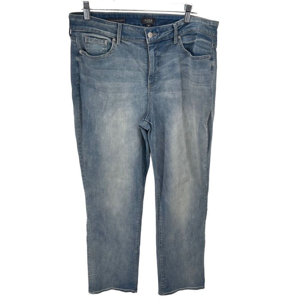 NYDJ Womens Marilyn Straight Jeans Tapered Lift Tuck Tapered 5 Pocket Blue 14
